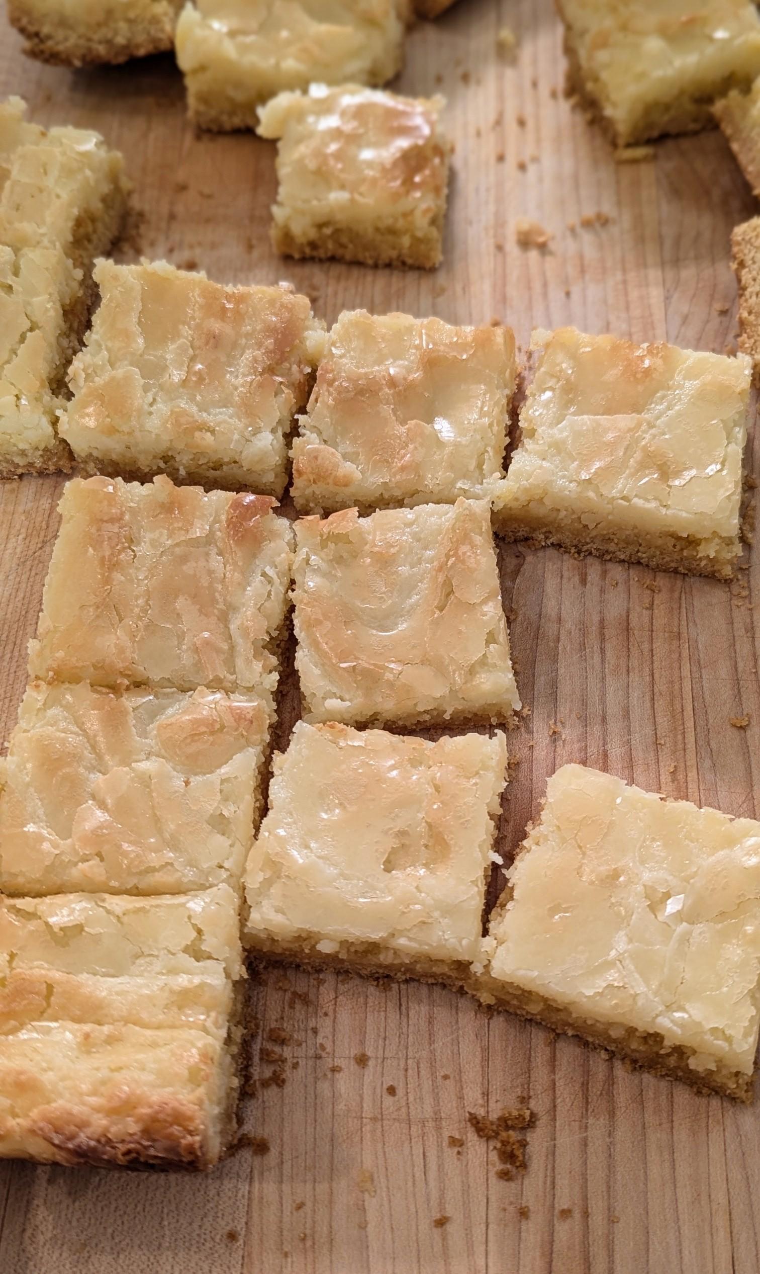 the chess bars cut into squares on a wooden board