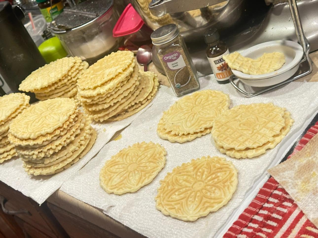 Your fifth photo showing the finished stacks of pizzelles.