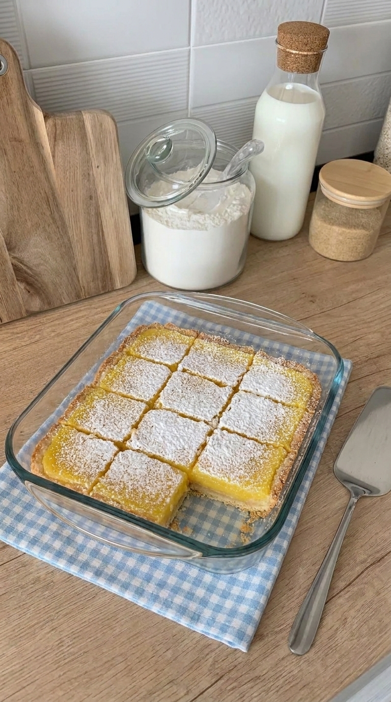 Thick, fluffy yellow lemon batter being spread evenly into a greased baking dish with a stainless steel spatula.